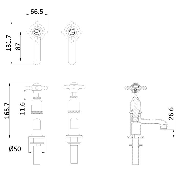 Burlington Pillar Basin Tap Burlington Guild Basin Pillar Taps (Pair)