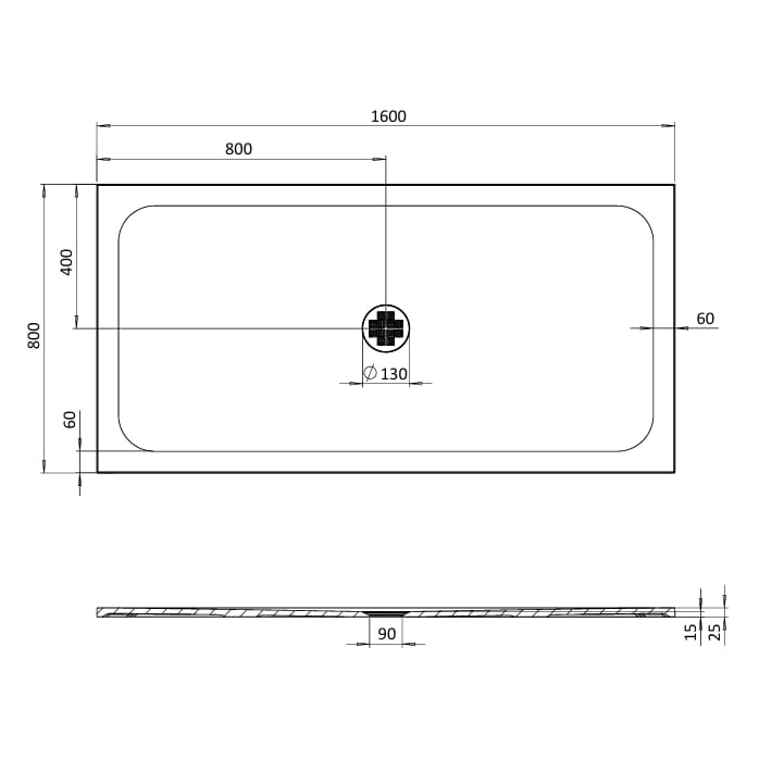 Crosswater Rectangle Shower Tray 800 x 1600mm Crosswater Creo Rectangle 25mm Stone Resin Shower Tray with Waste