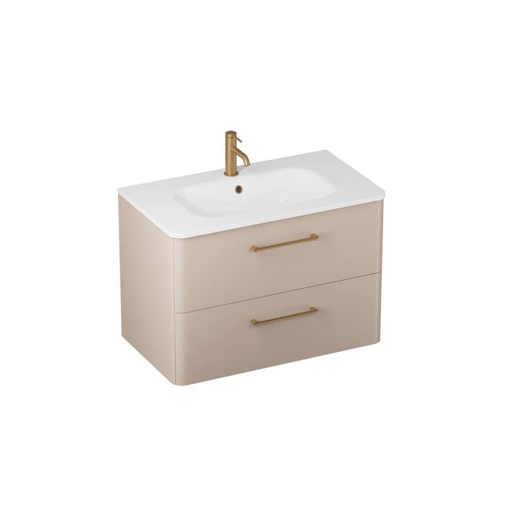 Britton Wall Mounted Vanity Unit Warm Beige / 1 Tap Hole Basin / Brushed Brass Britton Camberwell Wall Mounted 800mm Vanity Unit with Basin or Worktop