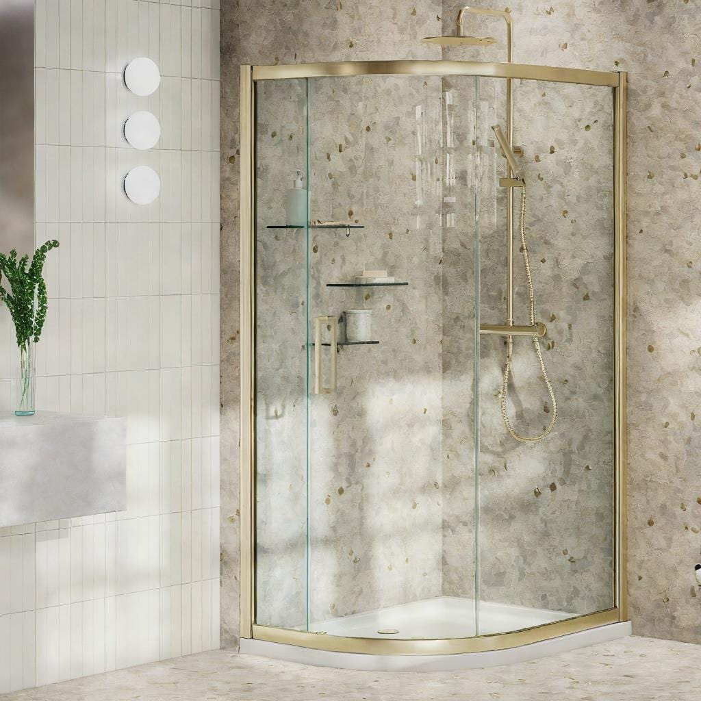Aquarius Quadrant Shower Enclosure Brushed Brass / 1200mm x 800mm Aquarius Pluvia 8mm Quadrant Single Sliding Shower Door