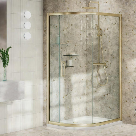 Aquarius Quadrant Shower Enclosure Brushed Brass / 1200mm x 800mm Aquarius Pluvia 8mm Quadrant Single Sliding Shower Door
