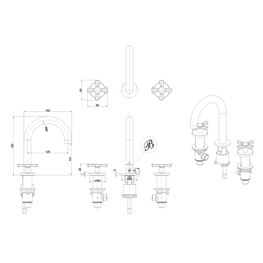 Burlington Riviera 3 Hole Basin Mixer Tap
