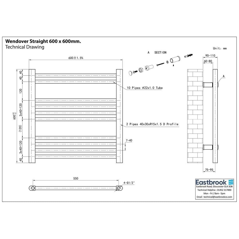 Eastbrook Wendover Straight Vertical Heated Towel Rail in White