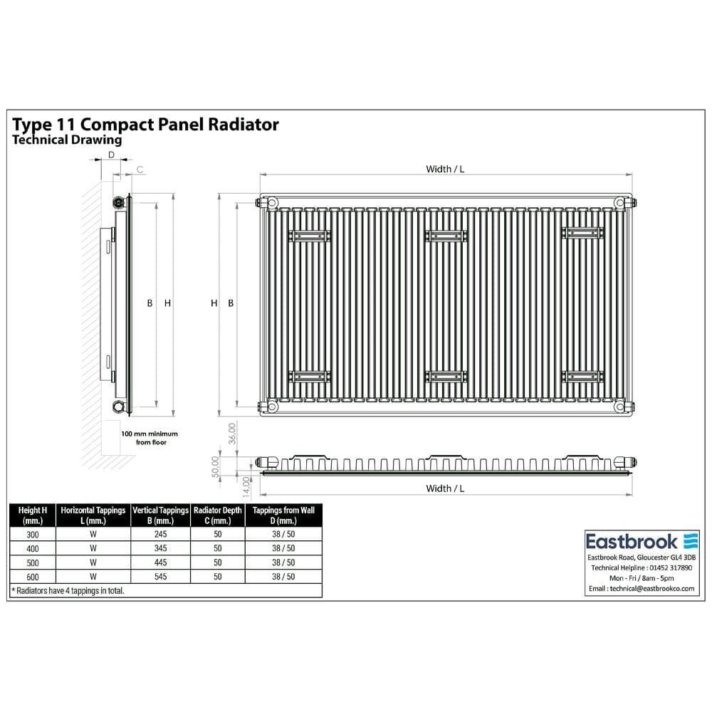 Aquarius Type 11 Aquarius Type 11 Compact Panel Radiator In Gloss White