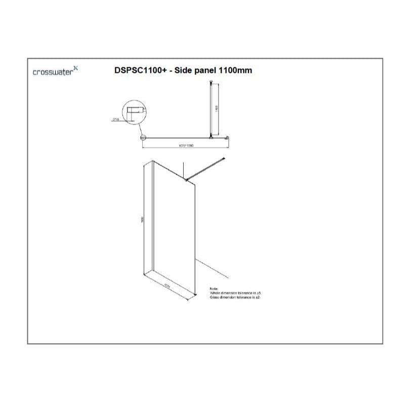 Crosswater Wetroom Panel Crosswater Design Side 8 Shower Walk In/Side Panel 1100mm in Silver