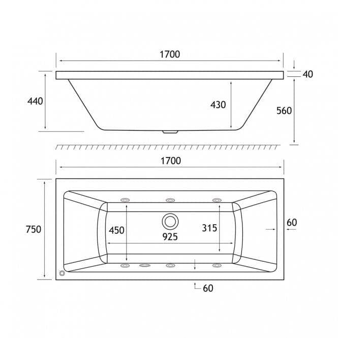 Eastbrook Jacuzzi Whirlpools and Spa Baths Eastbrook Portland Double Ended Whirlpool Bath - 1700mm x 750mm - White