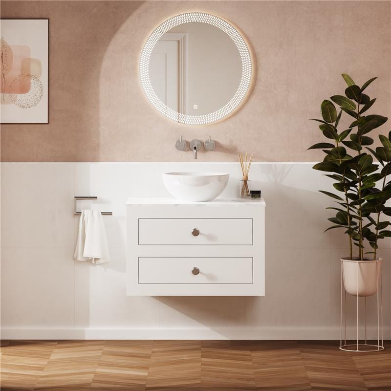 Crosswater Wall Mounted Vanity Unit White Gloss / 710 x 460mm Crosswater Canvass Vanity Unit with White Carrara Marble Effect Worktop