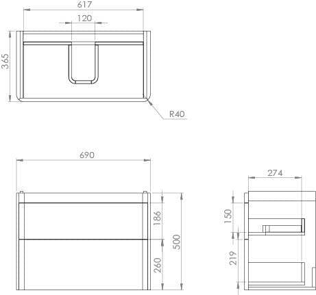 Saneux Wall Mounted Vanity Unit Saneux Hyde Vanity Unit With Basin - 700 x 370mm - Two Drawer - Wall Mounted