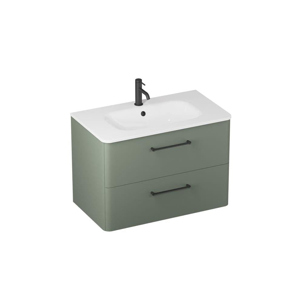 Britton Wall Mounted Vanity Unit Earthy Green / 1 Tap Hole Basin / Matt Black Britton Camberwell Wall Mounted 800mm Vanity Unit with Basin or Worktop