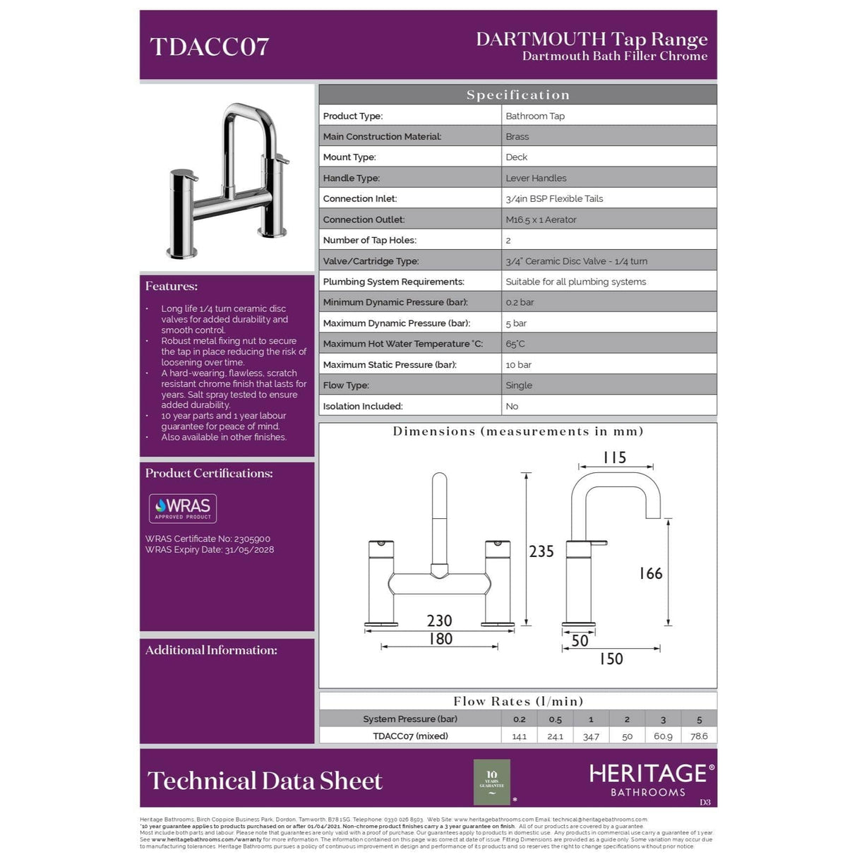 Heritage Bath Mixer Heritage Dartmouth Bath Filler Tap