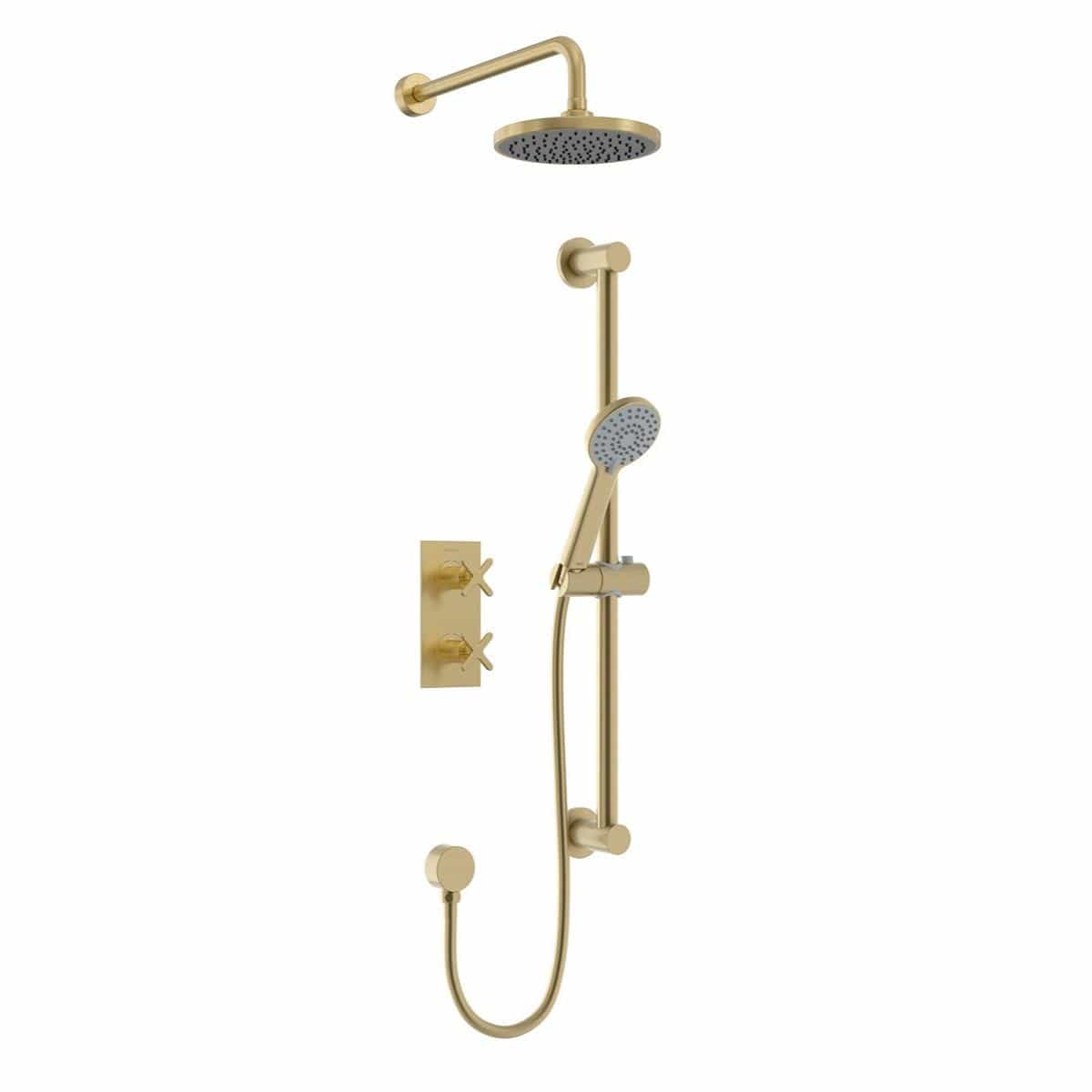 Heritage Concealed Shower Set Brushed Brass Heritage Salcombe Concealed Thermostatic Shower Valve with Fixed Shower Head, Handset and Flexible Riser