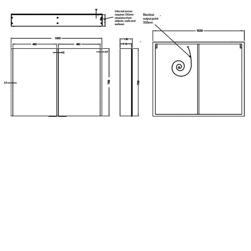 HiB Mirrored Cabinet HiB Xenon LED Colour Temperature Changing Mirrored Cabinet