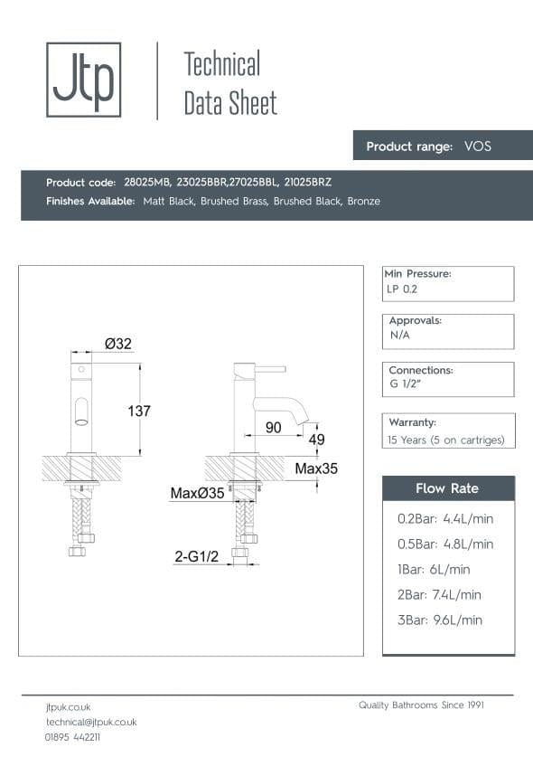 JTP Cloakroom Tap JTP VOS Single Lever Mini Basin Mixer Tap