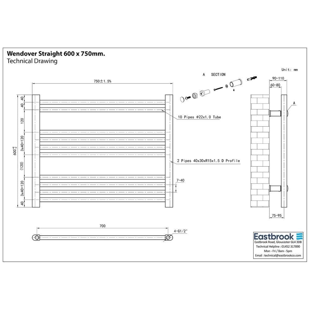 Eastbrook Wendover Straight Heated Towel Rail in Anthracite