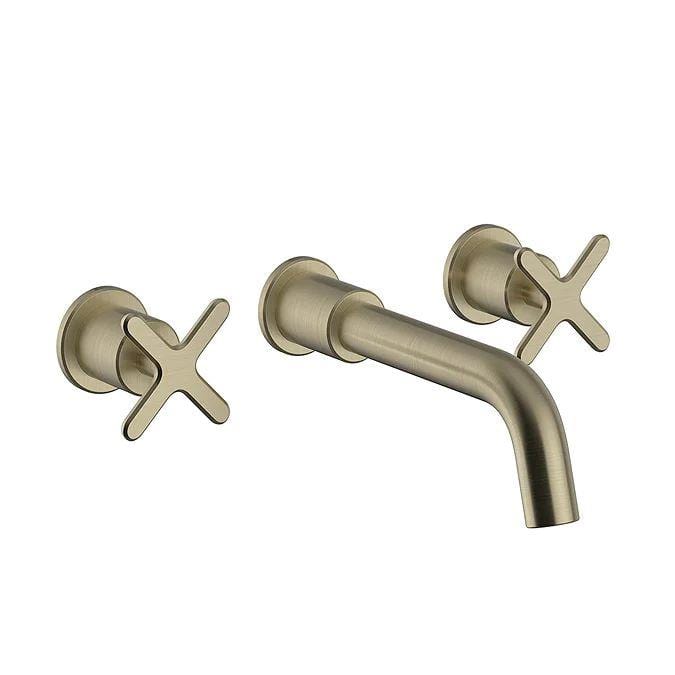 Heritage Wall Mounted Basin Tap Brushed Brass Heritage Salcombe 3 Hole Wall Mounted Basin Mixer Tap