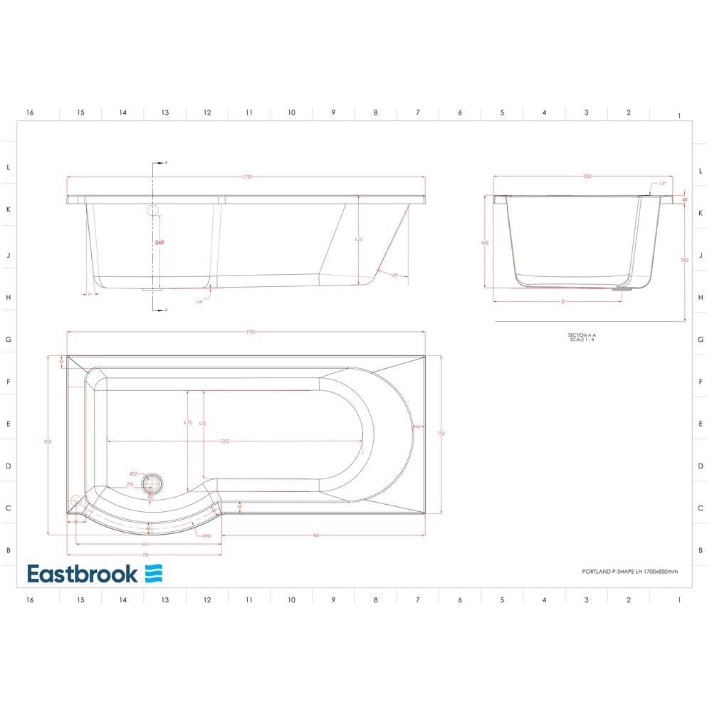 Eastbrook P-Shaped Shower Bath Eastbrook Portland P-Shape Shower Bath