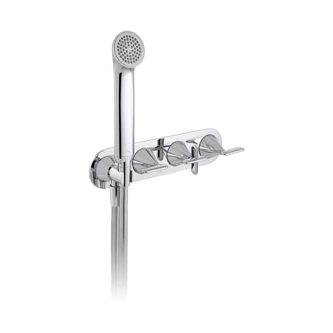 VADO Concealed Shower Valve Vado Tablet Arrondi 3 Outlet, 3 Handle Concealed Thermostatic Bath Shower Valve with Integrated Handset in Chrome