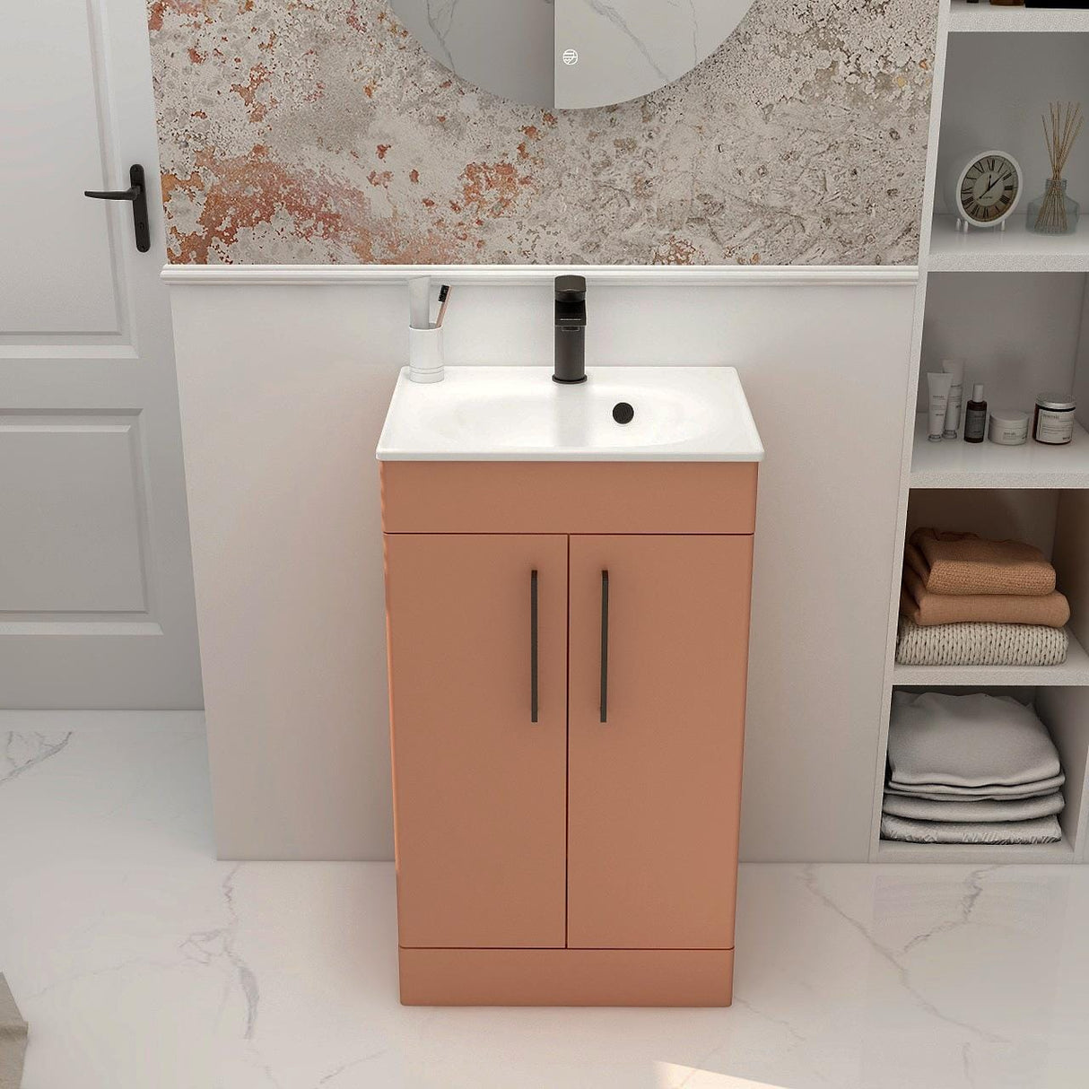 Imex Floor Standing Vanity Unit Terracotta / White Imex Croma Floor Standing Double Door 500mm Vanity Unit with 1 Tap Hole Basin
