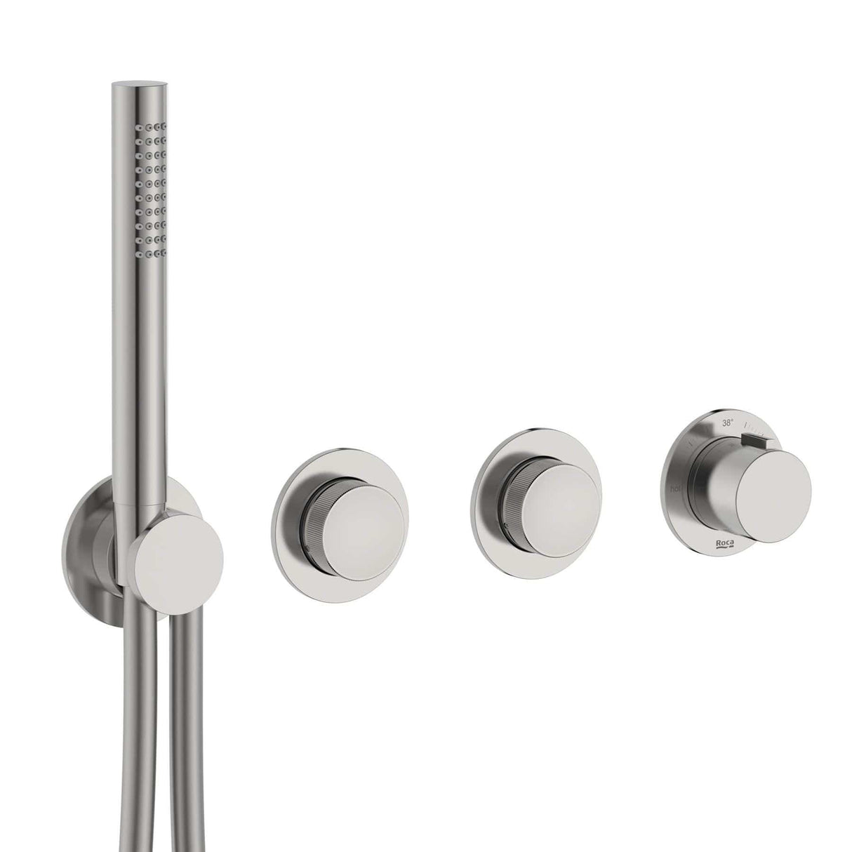 Roca Concealed Shower Set Roca T-Multi Switch Thermostatic Concealed Shower Valve with Rainshower Head, Pencil Handset and Hose