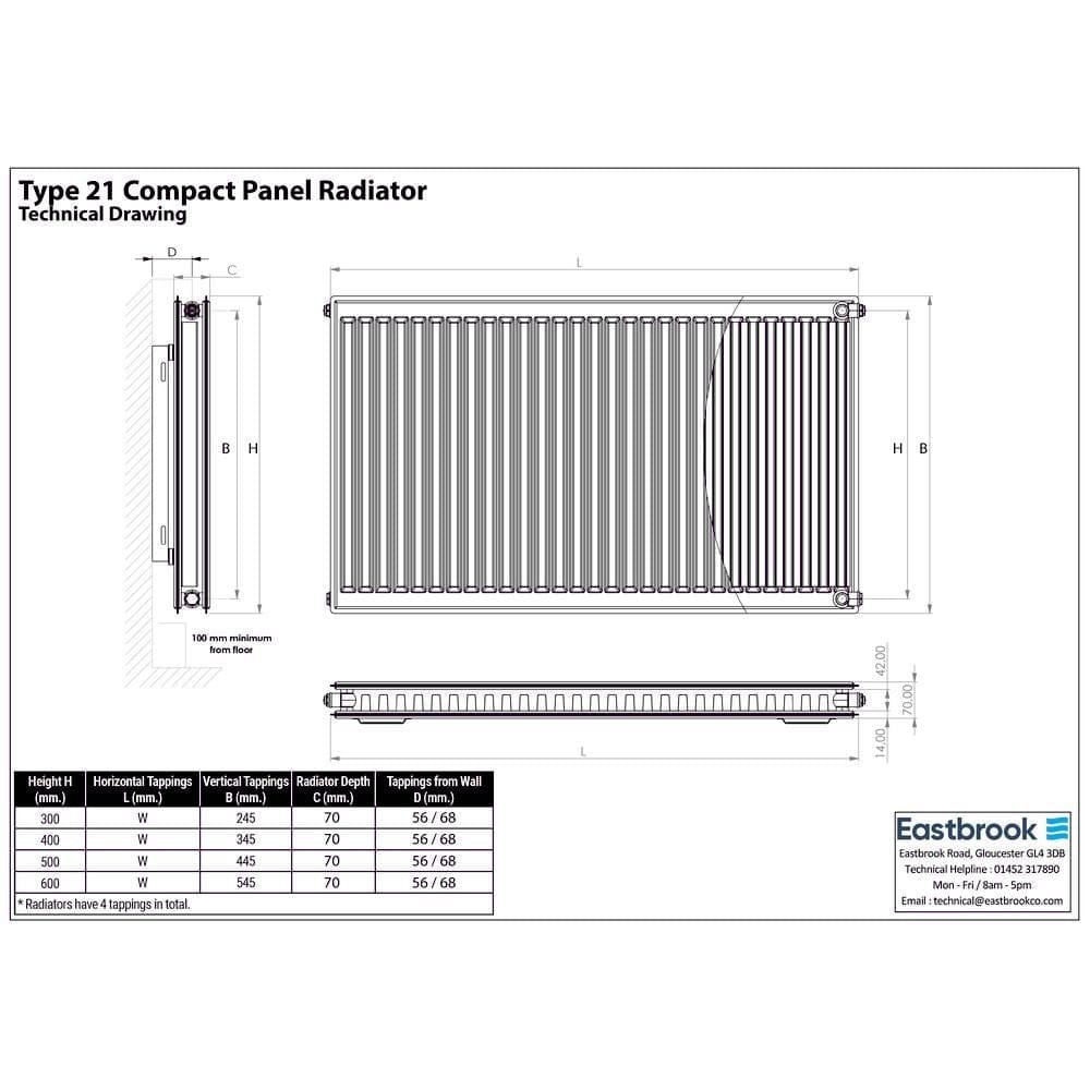 Aquarius Type 21 Aquarius Type 21 Compact Panel Radiator In Gloss White