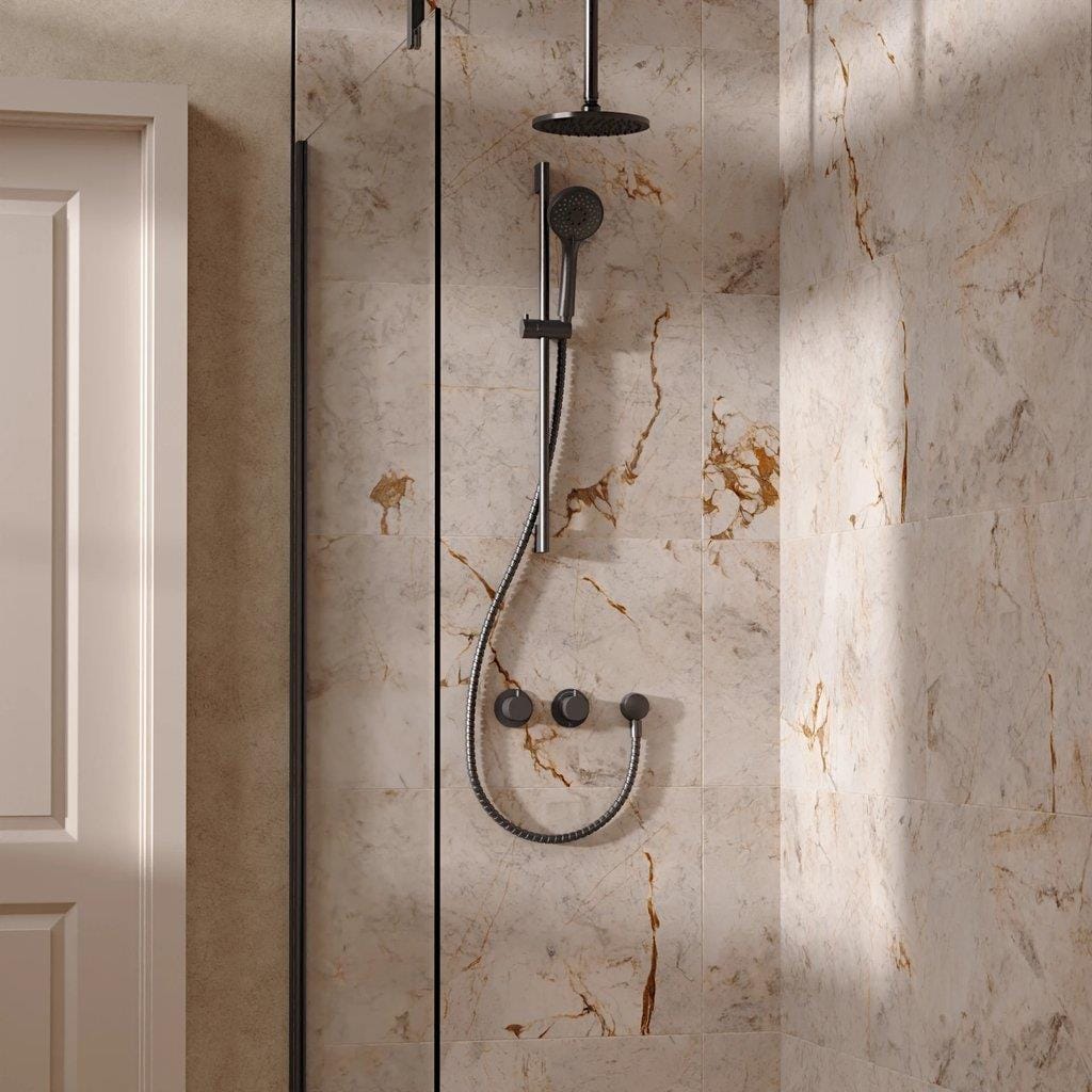 UK Bathroom Store Concealed Shower Set Slate / Ceiling Arm / 200mm Crosswater Module Shower Set 2 with Riser Rail Kit and Overhead Shower