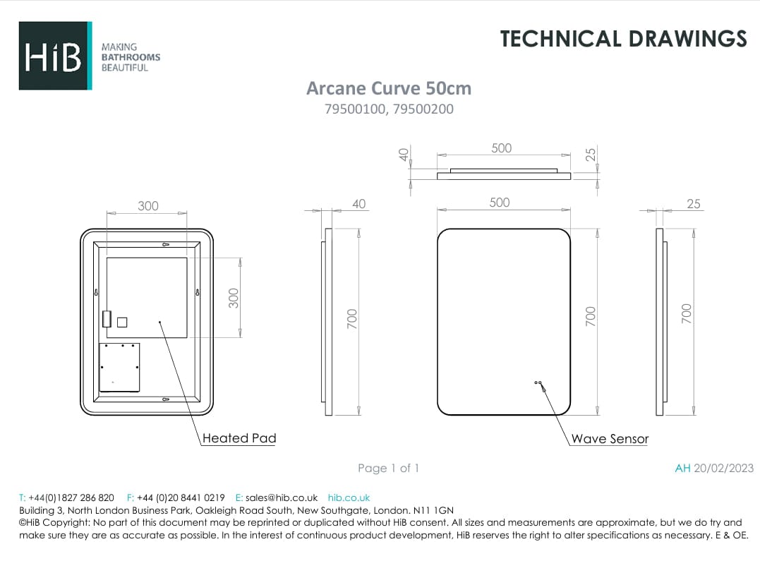 HiB Illuminated Mirror 700 x 500mm / Black HiB Arcane Curve LED Illuminated Mirror