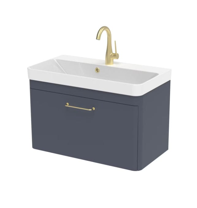 Saneux Wall Mounted Vanity Unit Matte Fiord / 0 Hole Saneux Hyde Vanity Unit With Basin - 700 x 370mm - One Drawer - Wall Mounted