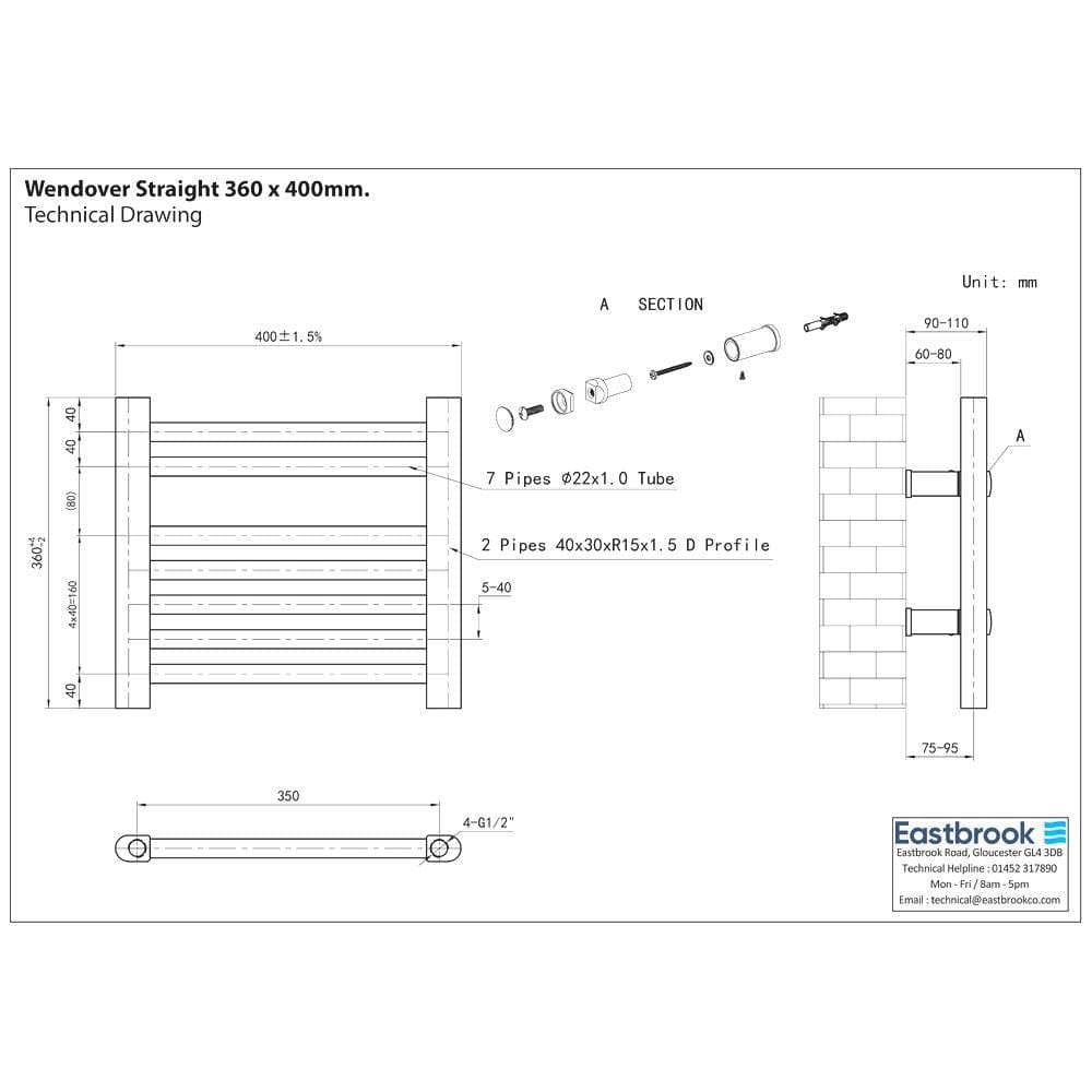 Eastbrook Ladder Rails Eastbrook Wendover Straight Heated Towel Rail in Anthracite