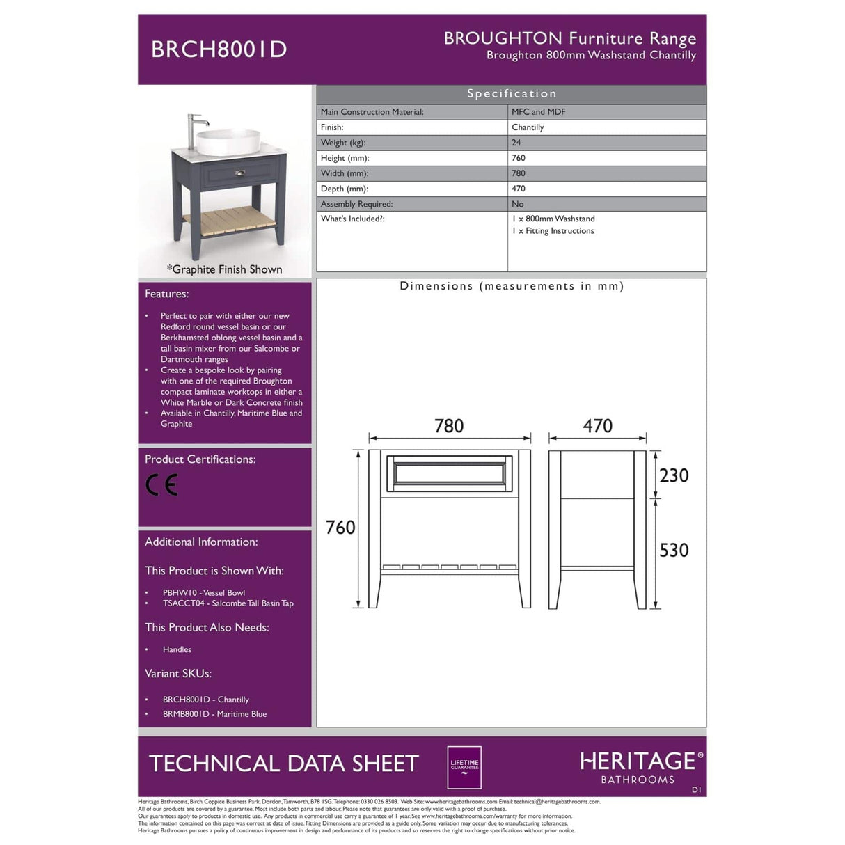 Heritage Floor Standing Vanity Unit Heritage Broughton Washstand with Laminate Worktop