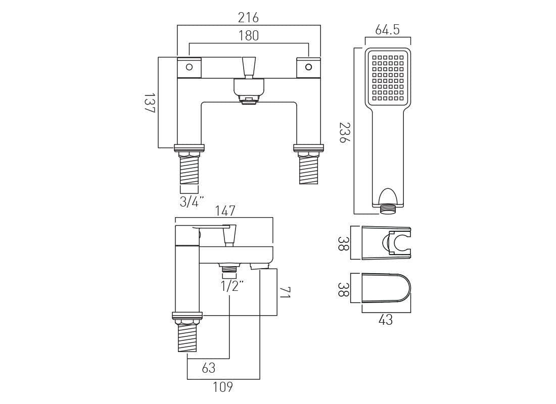 VADO Bath Shower Mixer Vado Phase Bath Shower Mixer Tap with Shower Kit in Chrome