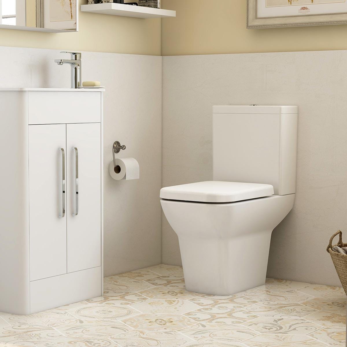 Imex Close Coupled Toilet Imex Suburb Open Back Close Coupled Toilet with Square Cistern and Soft Close Seat in White
