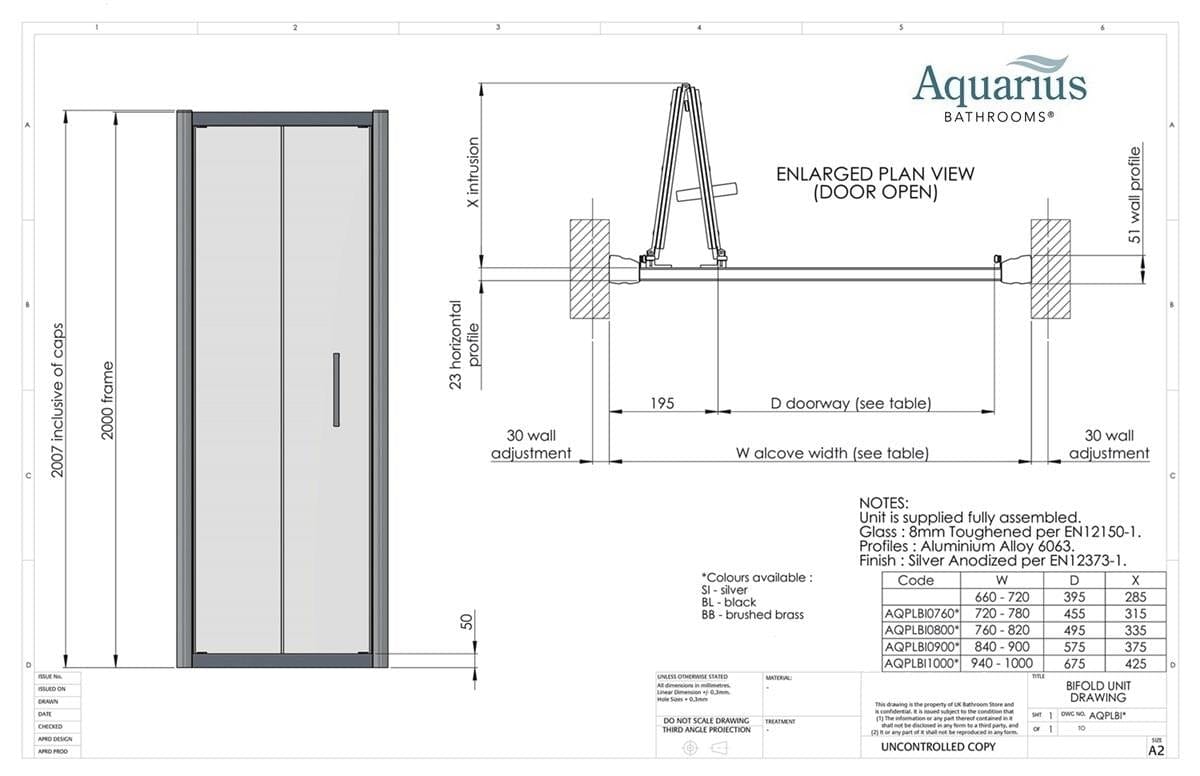 Aquarius Bi-Fold Shower Door Aquarius Pluvia 8mm Bifold Shower Door in Silver