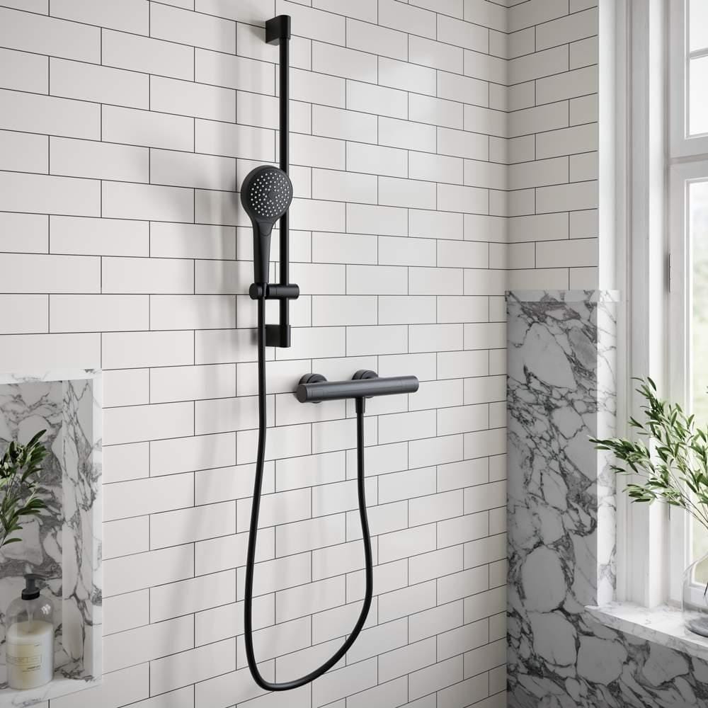 UK Bathroom Store Exposed Shower Set Matt Black / Round Villeroy & Boch Thermostatic Exposed Shower Mixer Set
