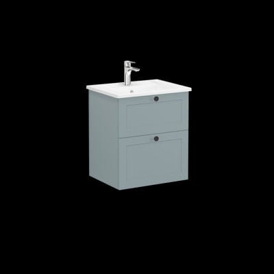 VitrA Wall Mounted Vanity Unit Matt Fjord Green / Integra VitrA Root Classic Wall Mounted 2 Drawer 600mm Vanity Unit with One Tap Hole Basin