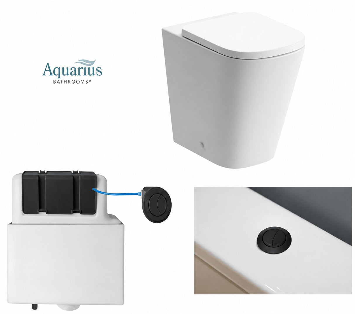 Aquarius Bathrooms Back to Wall Toilet Matt Black Aquarius Laura Back to Wall Rimless Toilet Bundle with Pan, Cistern and Flush Button