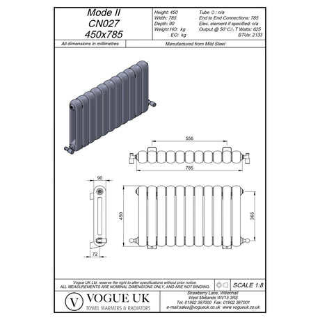 Vogue Column Radiators 450 x 785mm Vogue Mode II Traditional 2 Column Radiator in White
