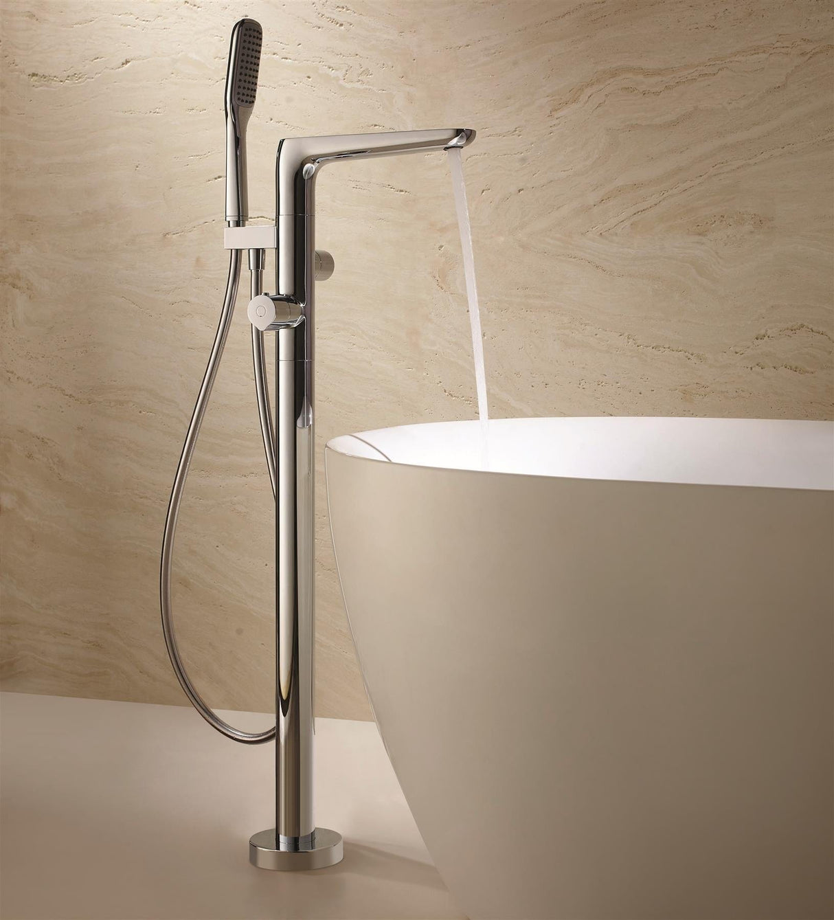 Flova Freestanding Bath Filler Flova Allore Thermostatic Floor Standing Bath and Shower Mixer with Shower Set in Diamond Chrome