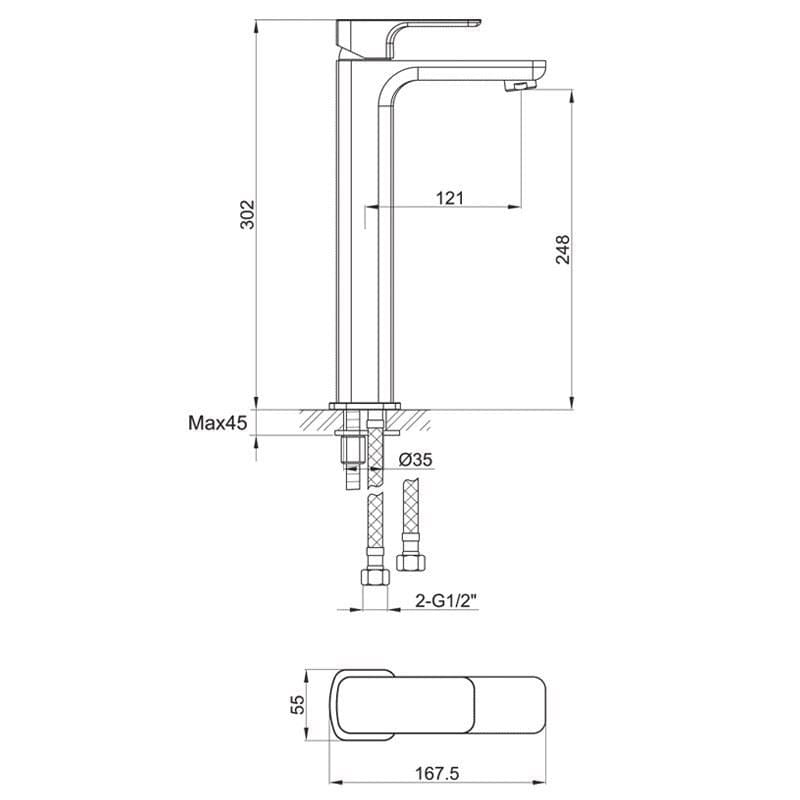 Imex Mono Basin Tap Imex Blade Tall Single Lever Basin Mixer Tap with Universal Clicker Waste