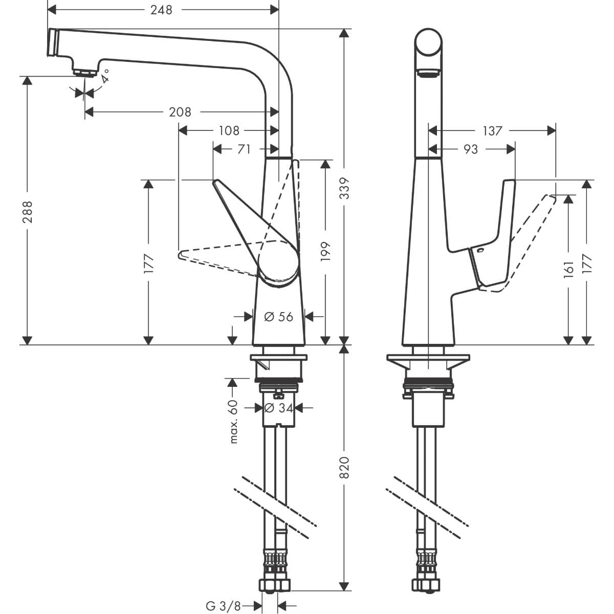 Hansgrohe Kitchen Tap Hansgrohe Talis Select M51 Single Lever Kitchen Mixer Tap 300 in Chrome