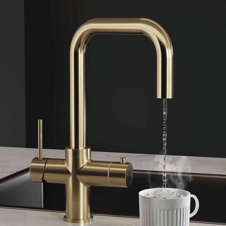 Aquarius Instant Hot Water Tap Brushed Brass Aquarius TrueCook Square 4-in-1 Instant Hot Water Kitchen Tap with Square Spout