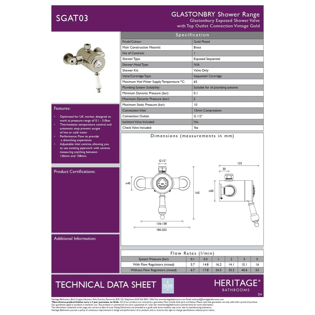 Heritage Exposed Shower Valve Heritage Glastonbury Exposed Thermostatic 1 Outlet, 2 Handle Shower Valve