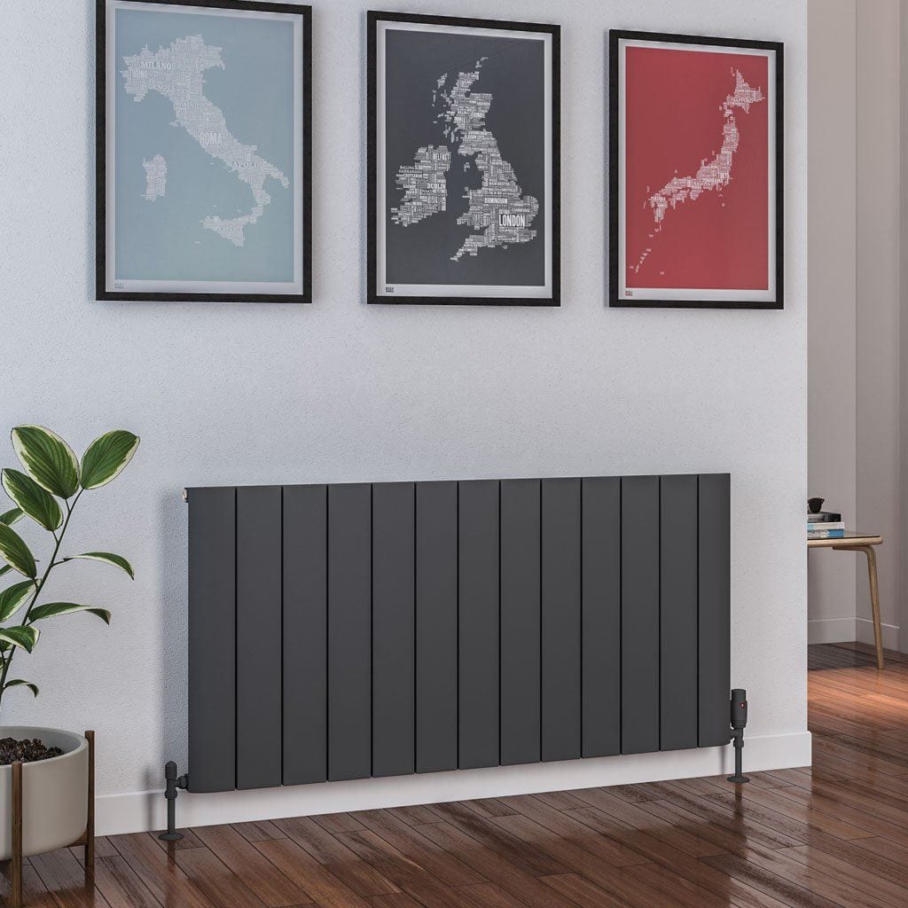 Eastbrook Panel Radiator 600 x 1230 / Central Heating Eastbrook Peretti Straight Horizontal Aluminum Radiator in Matt Anthracite