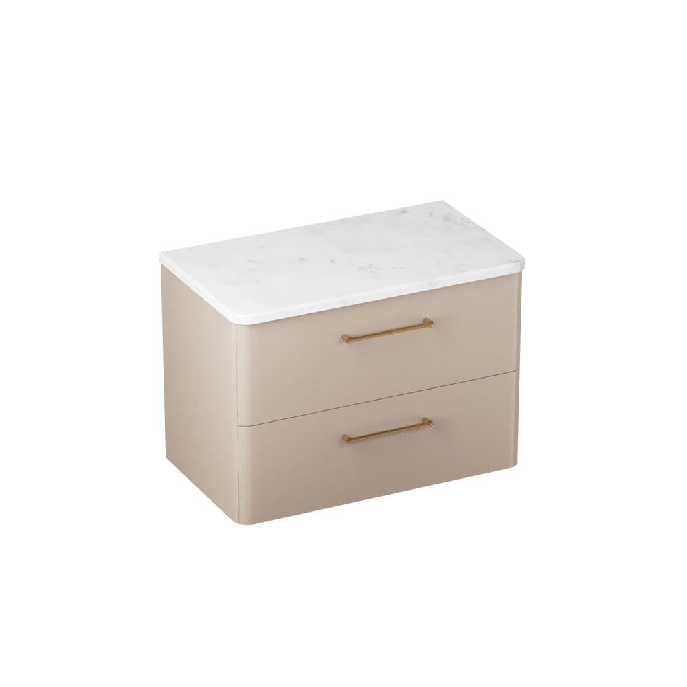 Britton Wall Mounted Vanity Unit Warm Beige / Carrara Marble Effect Worktop / Brushed Brass Britton Camberwell Wall Mounted 800mm Vanity Unit with Basin or Worktop