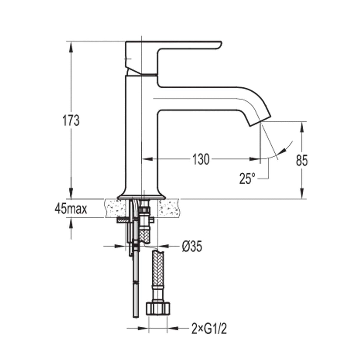 Flova Mono Basin Tap Flova Moonlight Basin Mixer Tap with Clicker Waste