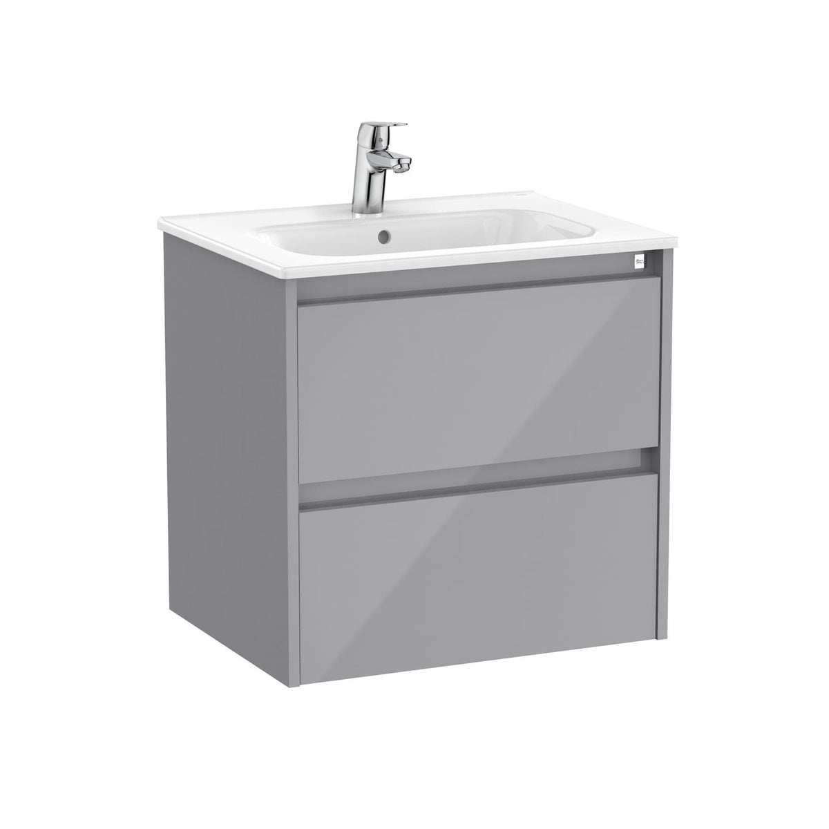 Roca Wall Mounted Vanity Unit Gloss Grey Roca Tenet 600mm Wall Mounted Two Drawer Vanity Unit with Basin