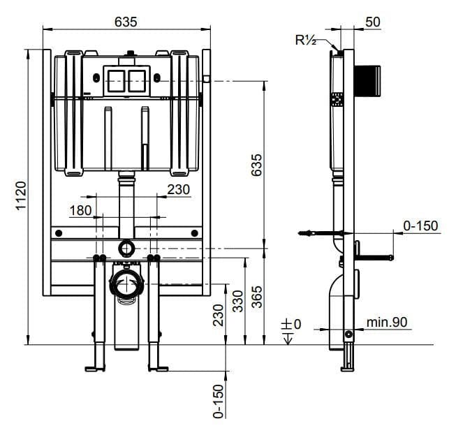 Villeroy & Boch Wall Hung WC Frame Villeroy & Boch VICONNECT Compact Wall Mounted Cistern Frame - 1120mm x 635mm