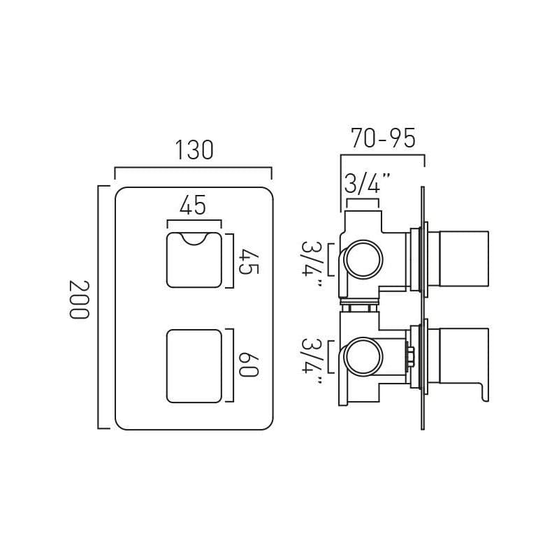 Vado Concealed Shower Valve Vado Phase 3 Outlet 2 Handle Vertical Thermostatic Shower Valve in Chrome