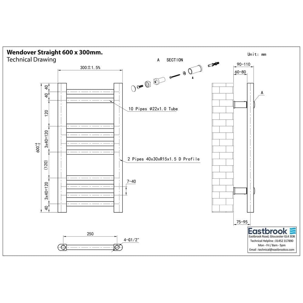 Eastbrook Wendover Straight Vertical Heated Towel Rail in White