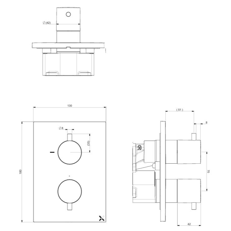 Crosswater Concealed Shower Valve Crosswater MPRO Crossbox 1 Outlet Trimset in Brushed Bronze