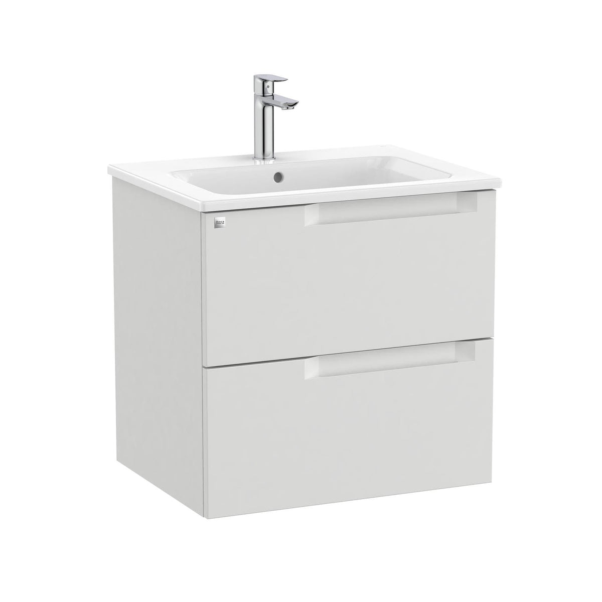 Roca Wall Mounted Vanity Unit Pebble Grey Roca Aleyda 600mm Wall Mounted Two Drawer Vanity Unit with Basin